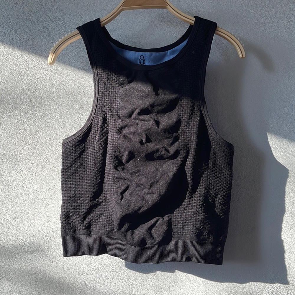 Like new Phat Buddha M/L stretch built in bra blue black crop top